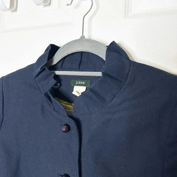 J. CREW‎ Size 2 Atelier Canvas Ruffle Neck 3/4 Sleeve Jacket Navy Blue - Picture 2 of 7